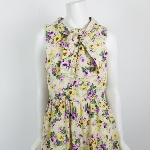 Fervour Modcloth Floral Sleeveless Pussy Bow Dress - Picture 2 of 6